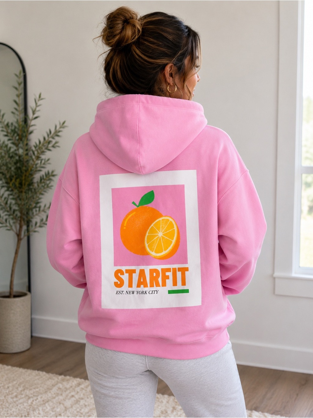 STARFIT Pink Orange Graphic Hoodie, Sz M, guc🍊🩷